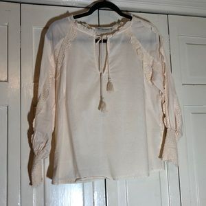 Zara Basic tan Ruffle Tie Smock Sleeve SZ M